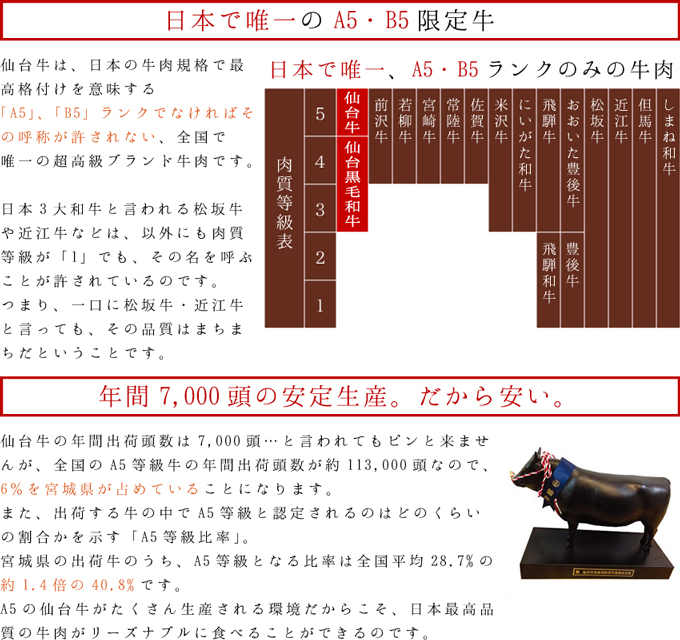 日本で唯一のA5・B5限定牛。年間7,000頭の安定生産。だから安い。