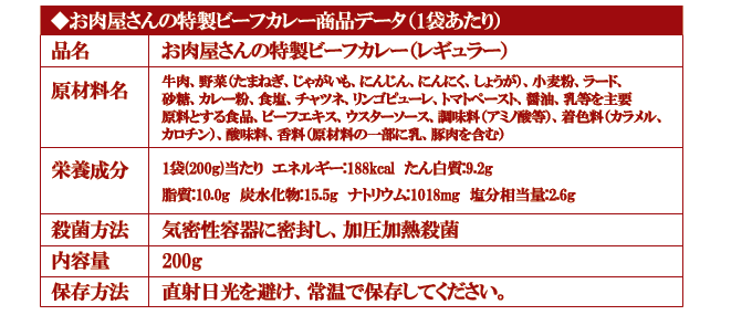 お肉屋さんの特製ビーフカレー