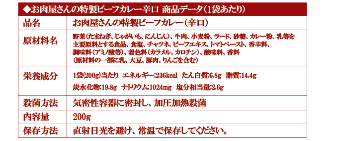 お肉屋さんの特製ビーフカレー