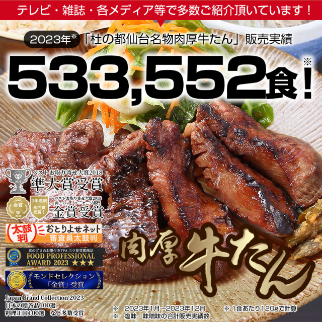 「杜の都仙台名物肉厚牛たん」販売実績 533,552食
